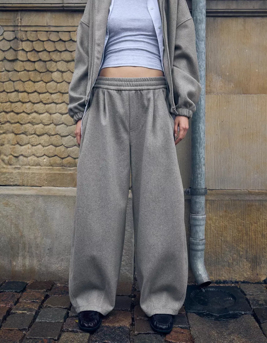 Wool effect barrel trousers
