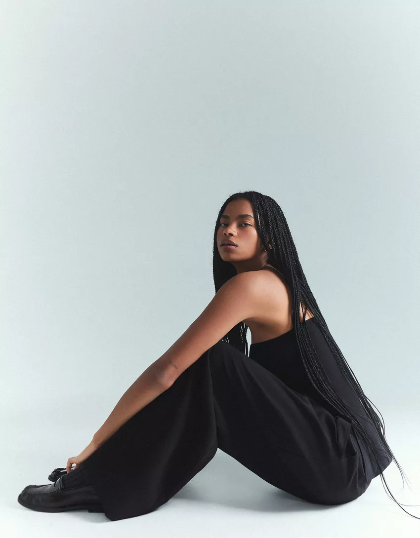 Voluminous double-fabric pants