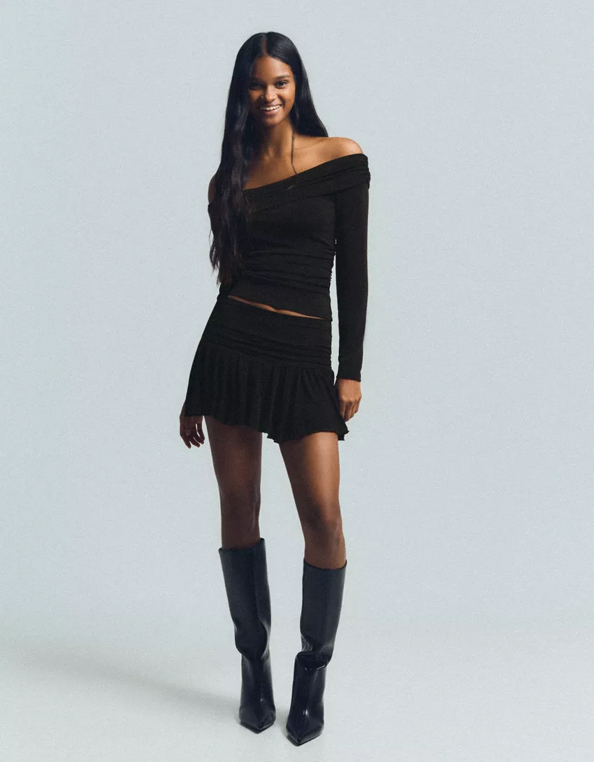 Textured metallic thread mini skirt