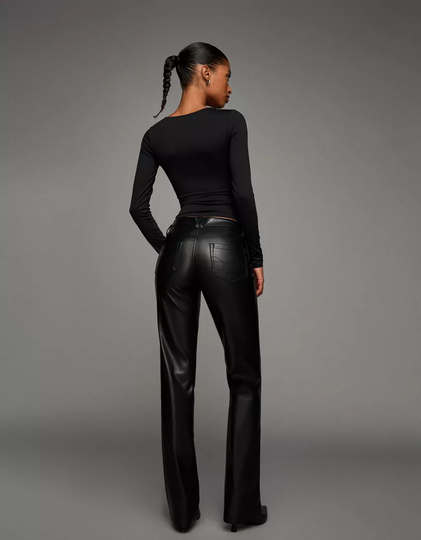 Leather effect bootcut pants