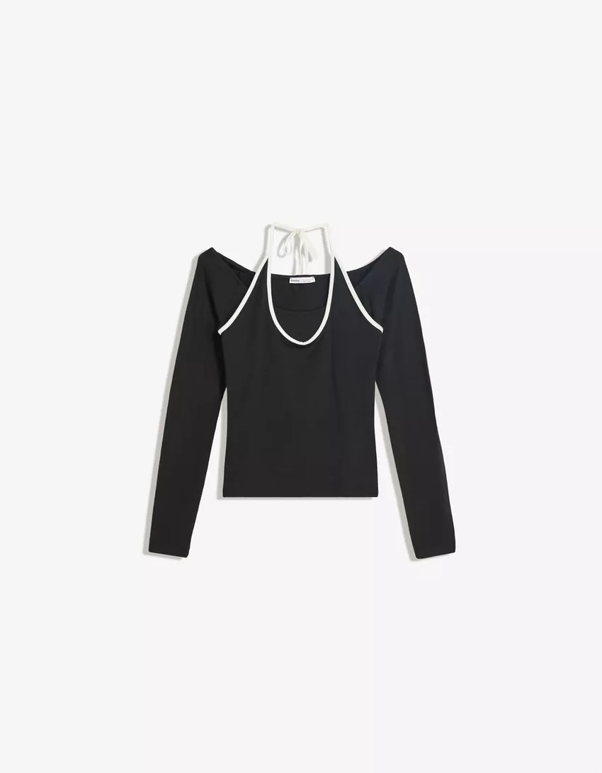 Long sleeve halter neck T-shirt