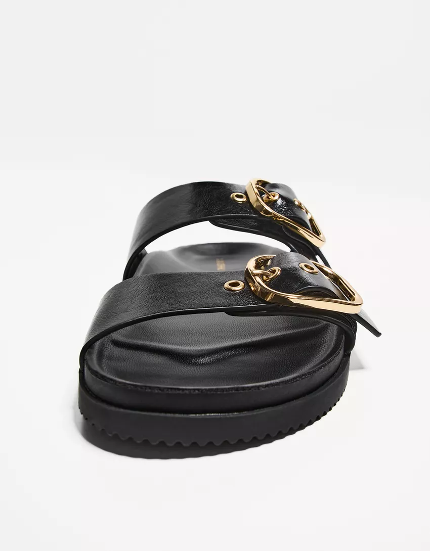 Flat slider sandals with buckles