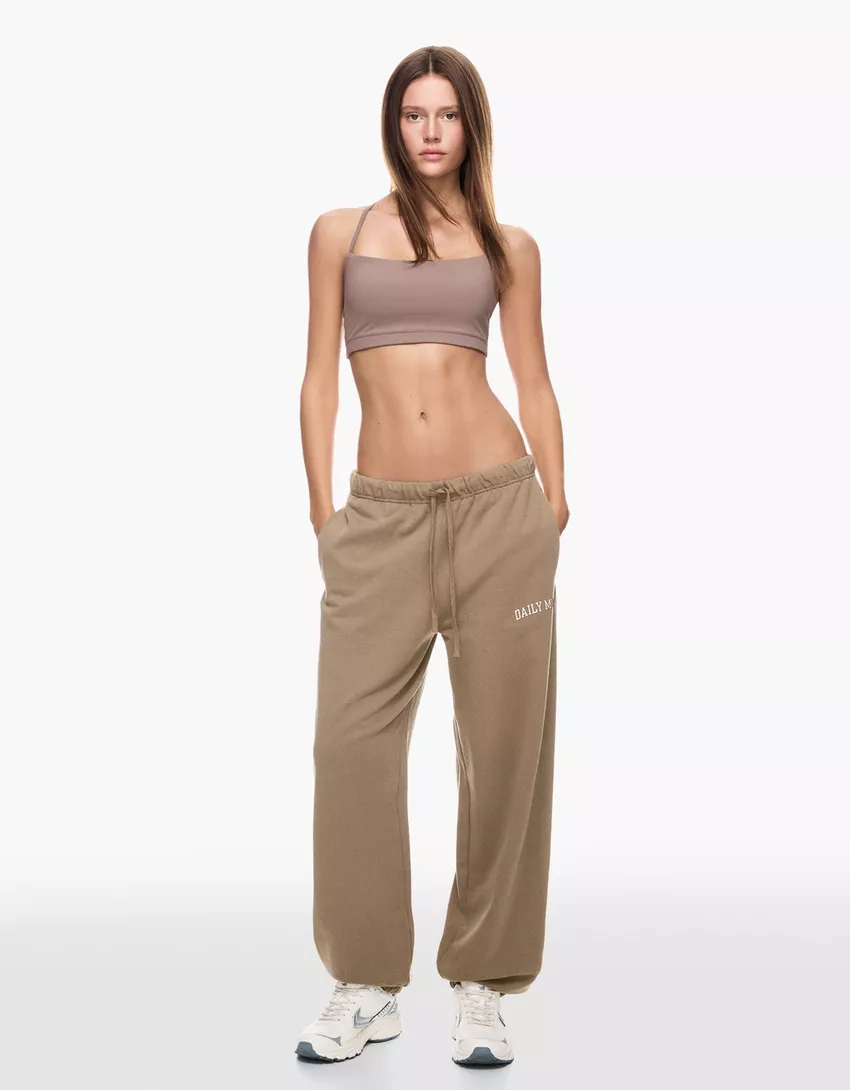 Embroidered plush joggers