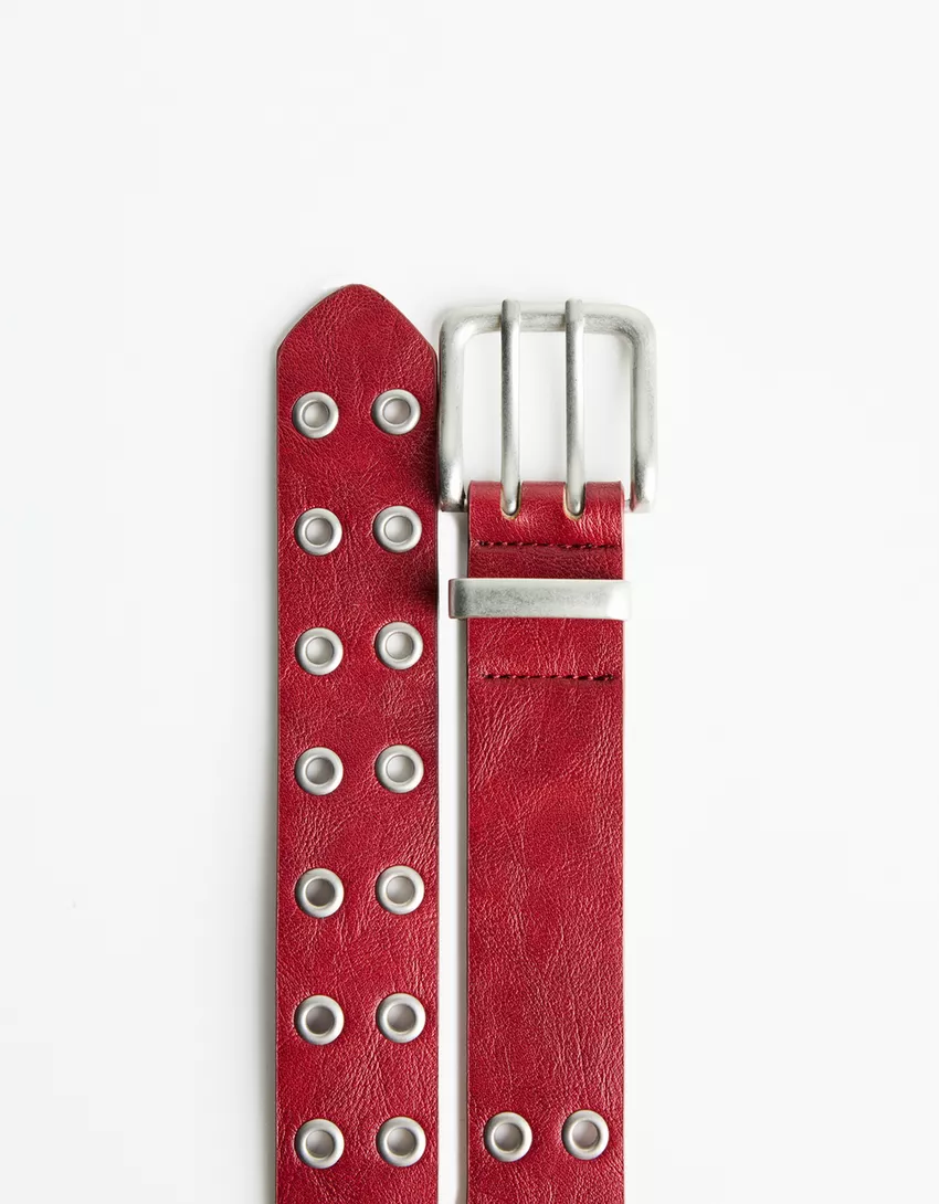 Faux leather belt with eyelets