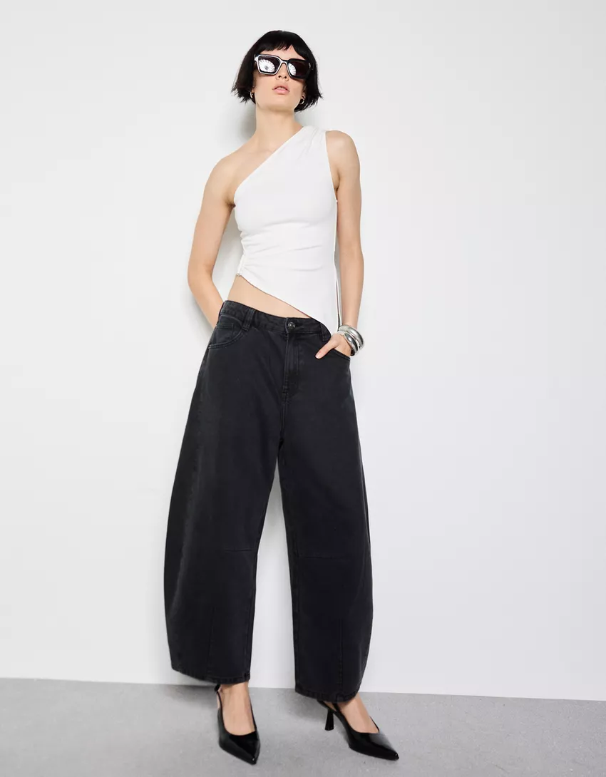 Asymmetric rhinestone top with ring detail