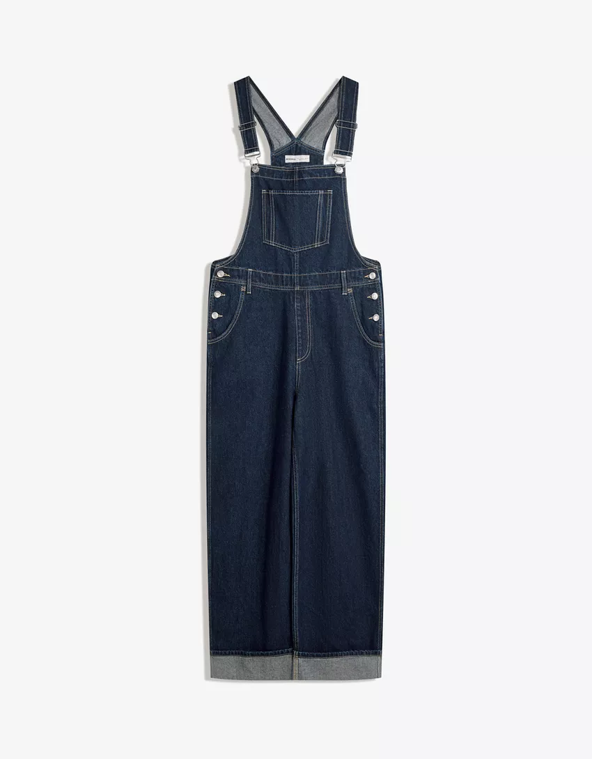 Oversize denim jumpsuit with straps