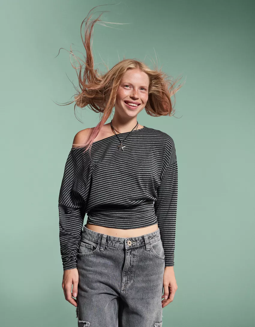 Striped long sleeve sash T-shirt