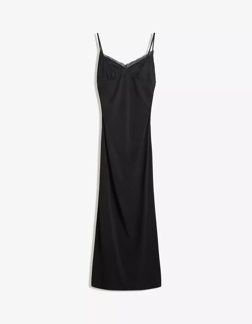 Flowing midi dress with blond lace