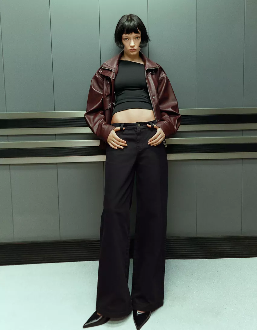 Low-rise straight-leg pants with rhinestones