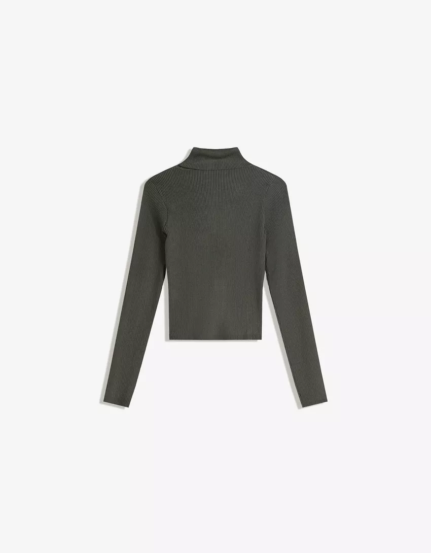 Ribbed high neck sweater