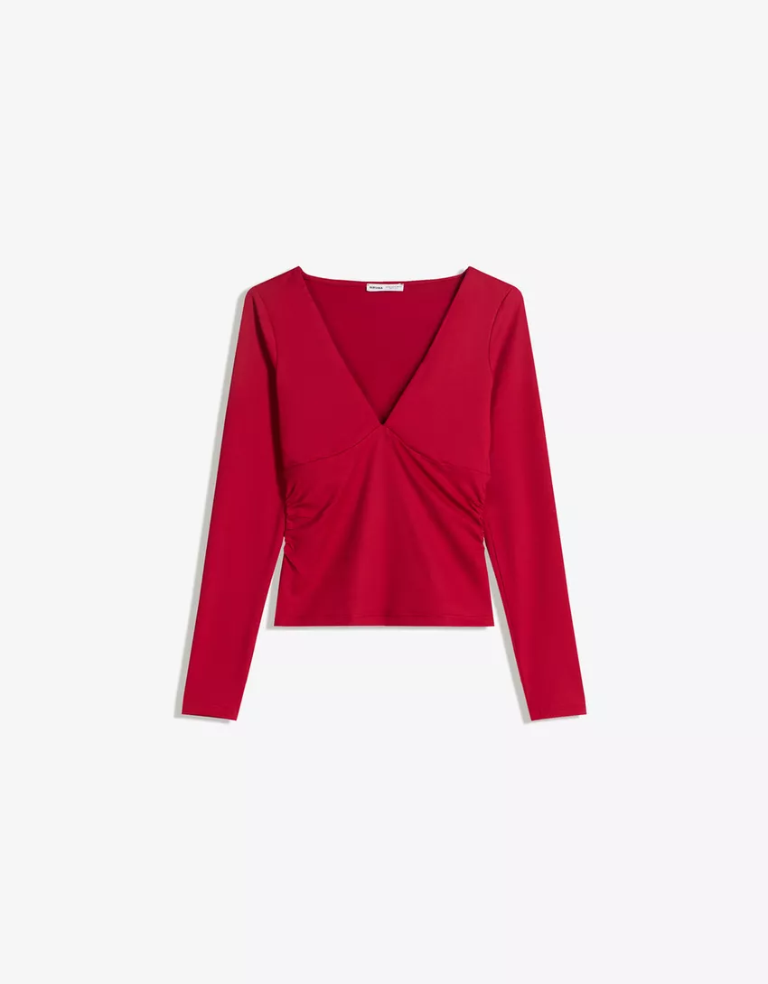 Long sleeve T-shirt with gathering