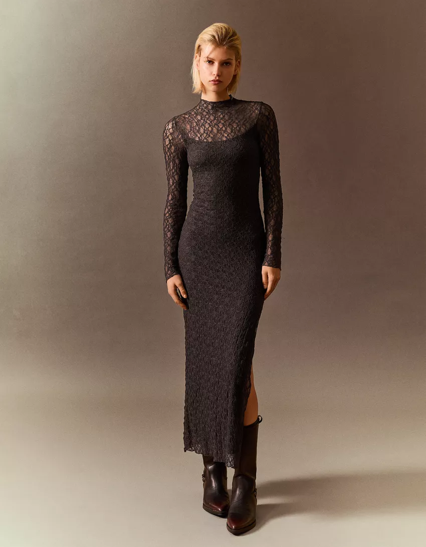 Blonde lace long sleeve midi dress