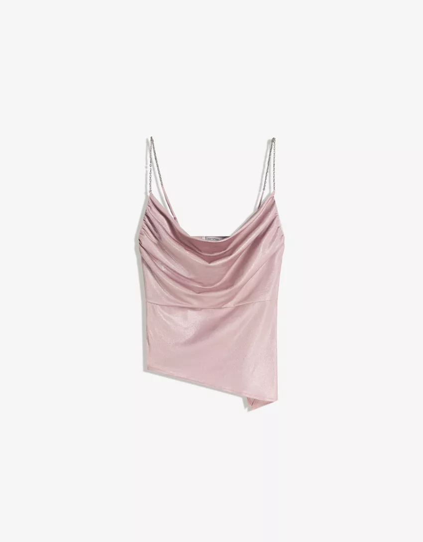 Draped top with chain straps