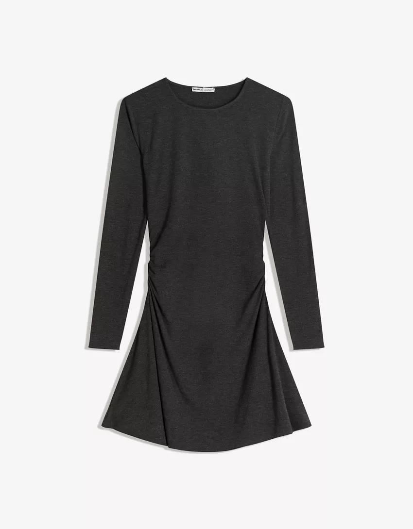 Gathered long sleeve mini dress