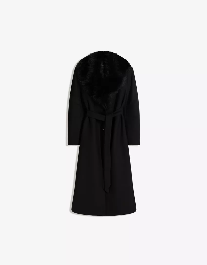 Coat with a detachable faux fur collar