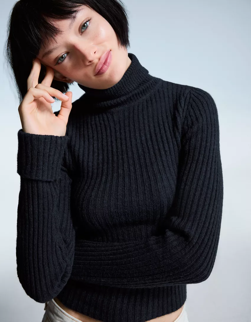 High neck ribbed sweater
