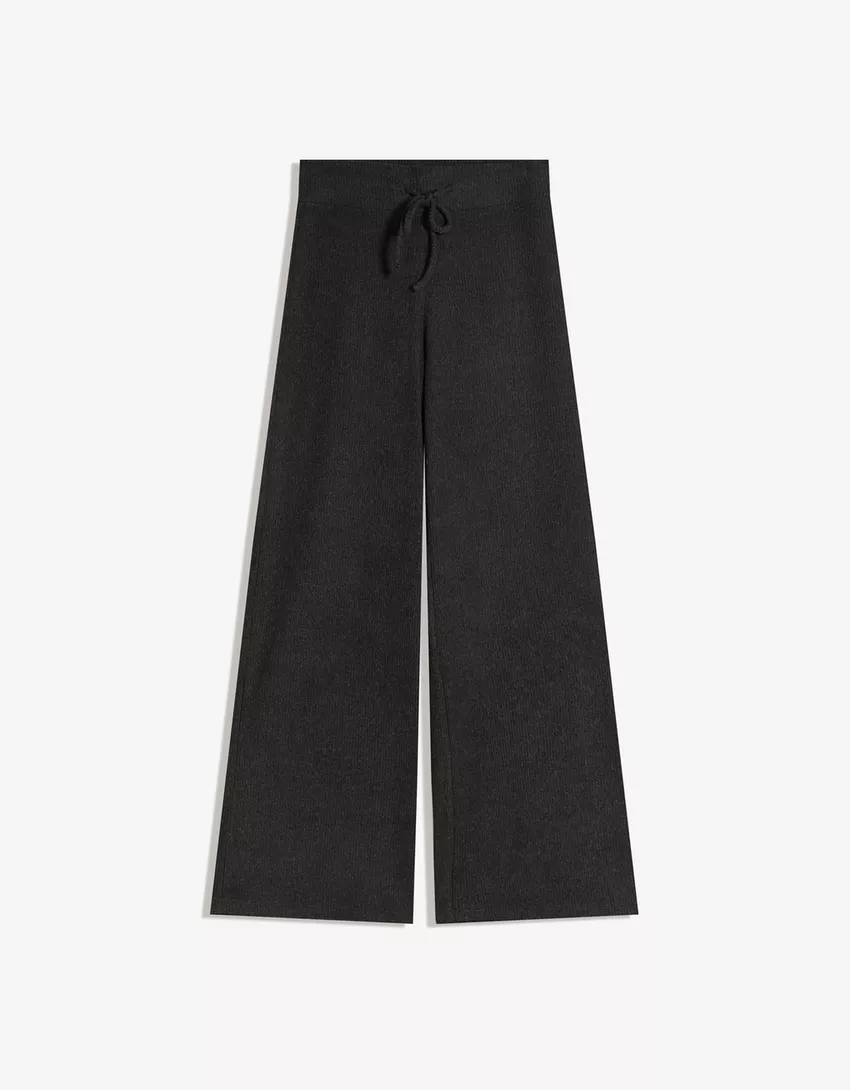 Soft ribbed wide-leg pants