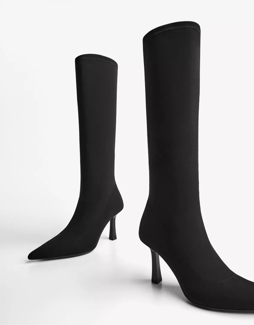 Fabric high-heel boots