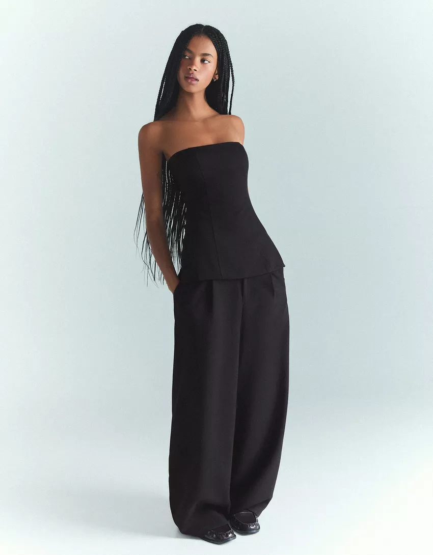 Voluminous double-fabric pants