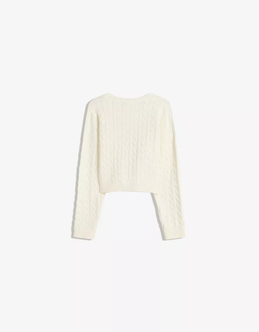 Cable-knit sweater with embroidery