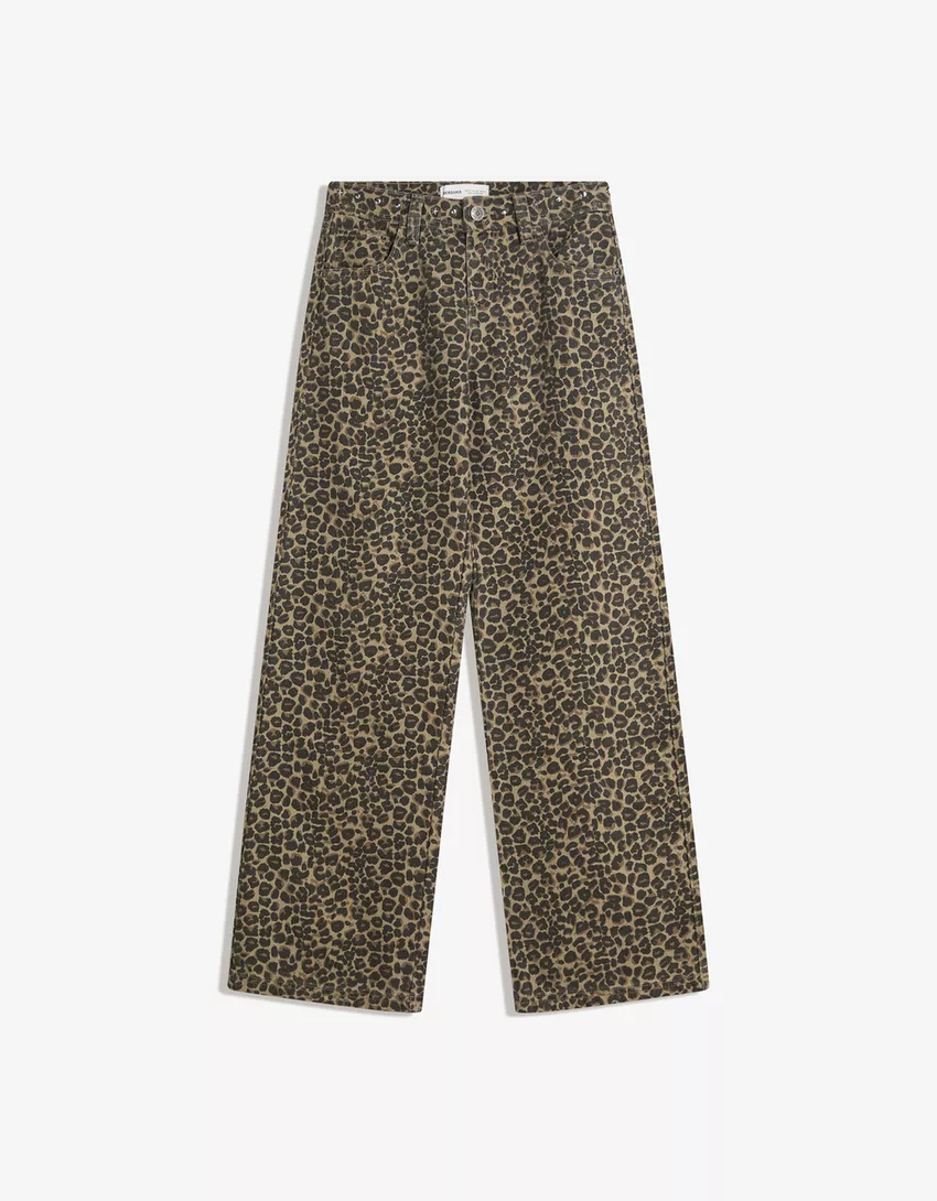 Animal print straight-leg studded pants