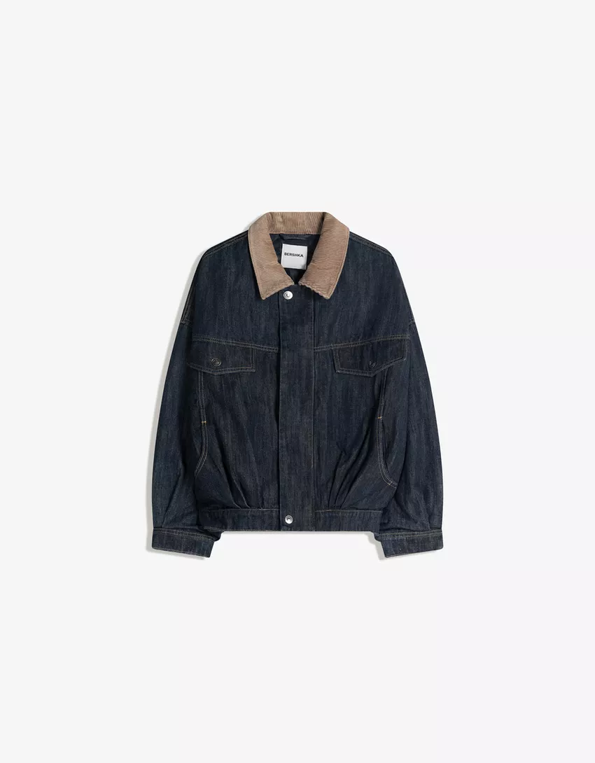 Oversize denim jacket with contrast collar