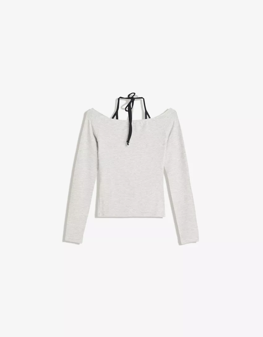 Long sleeve halter neck T-shirt