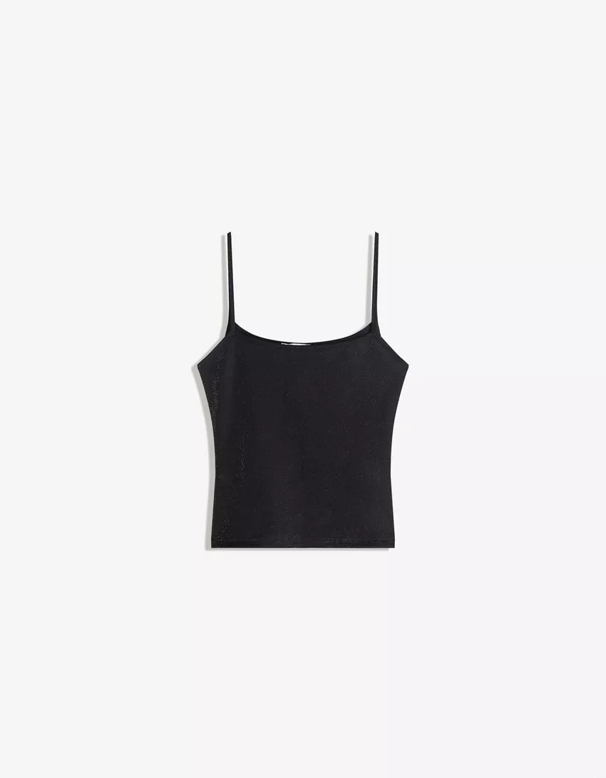 Metallic thread strappy top