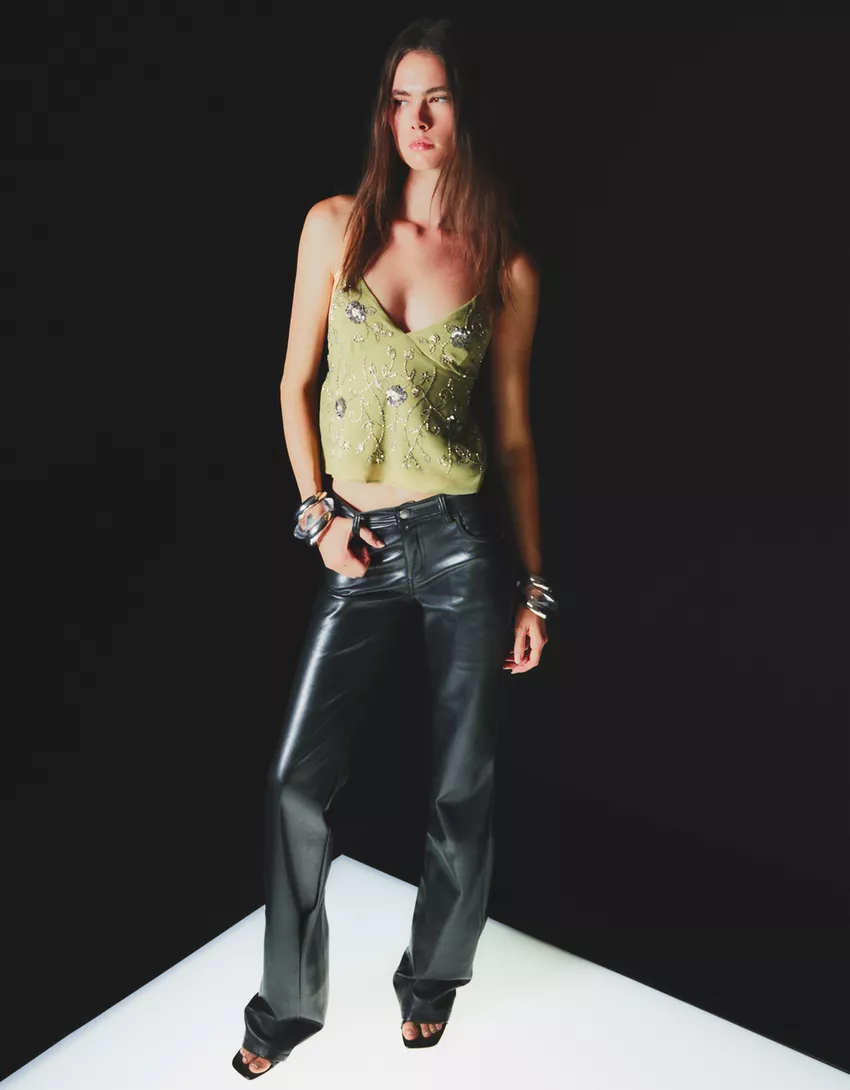 Shimmery embroidered strappy top