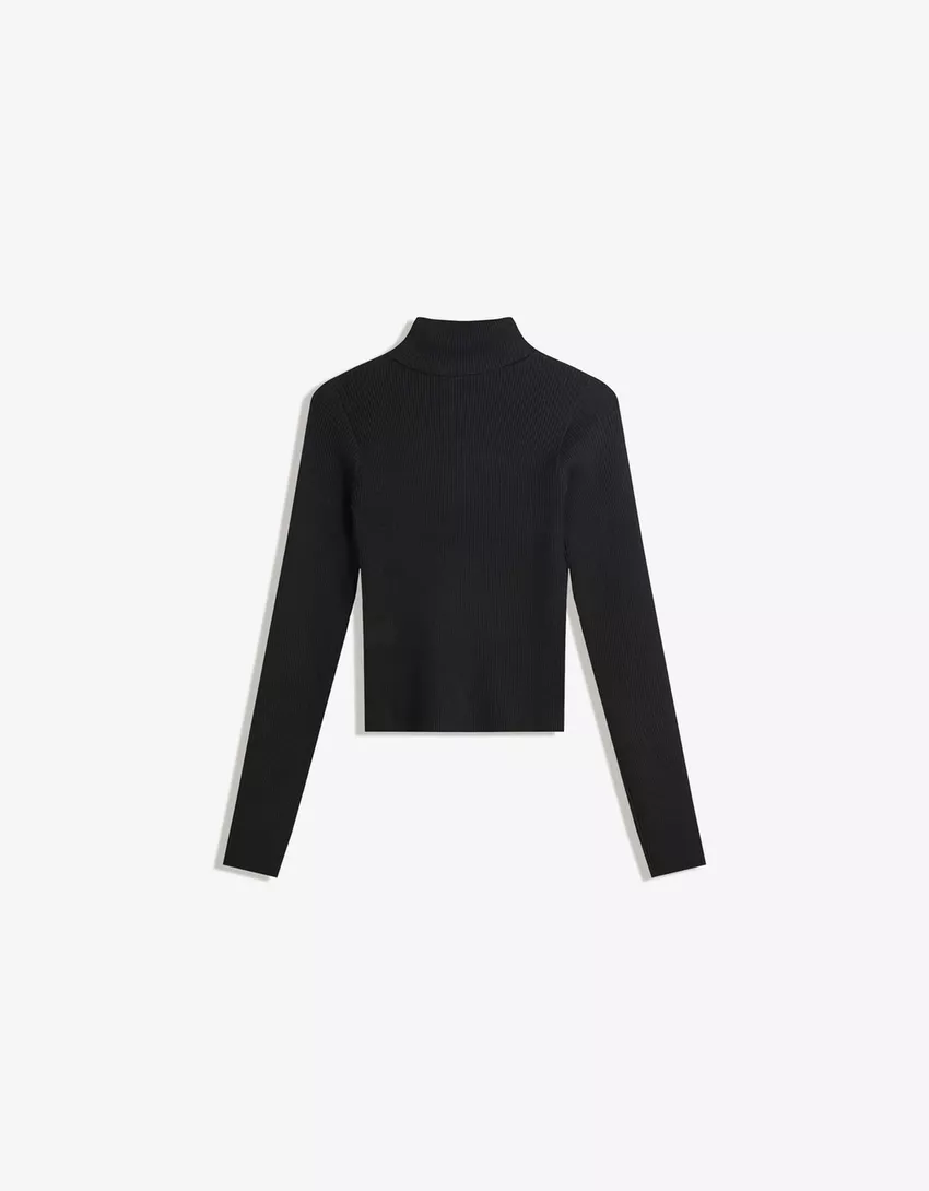 Ribbed high neck sweater