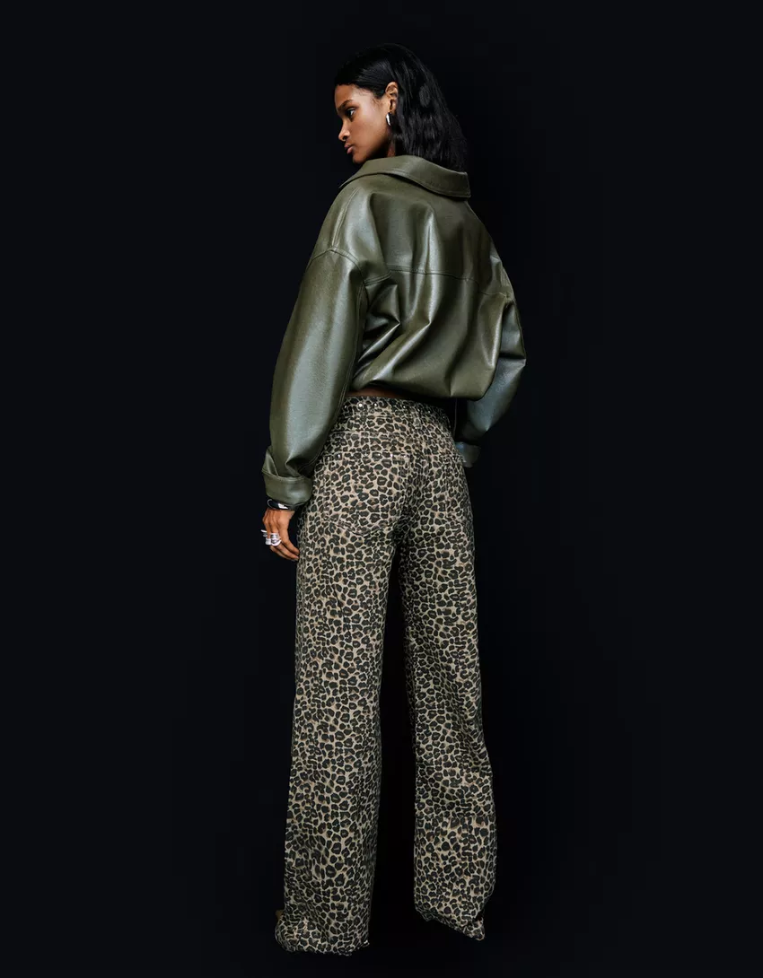 Animal print straight-leg studded pants