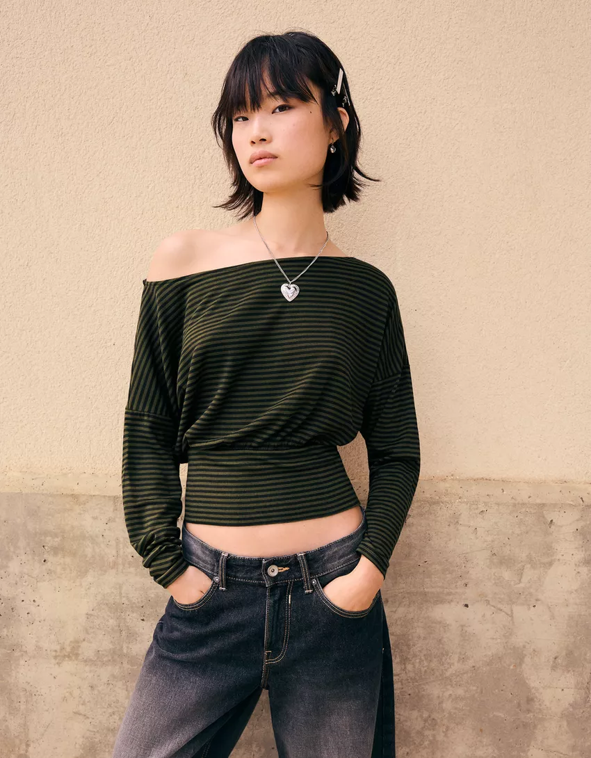 Striped long sleeve sash T-shirt