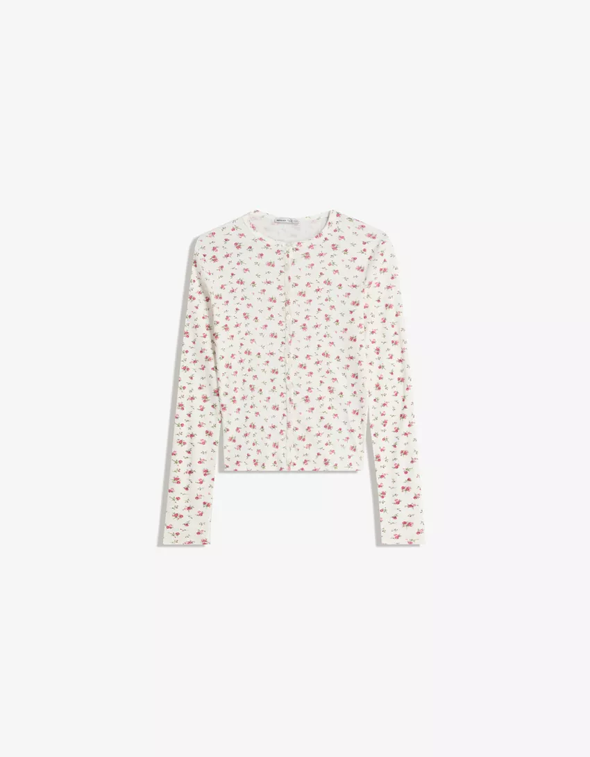 Printed pointelle cardigan