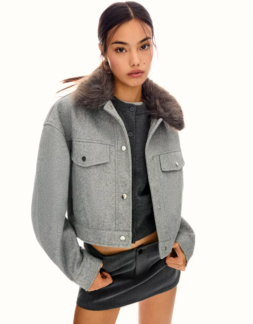 Soft trucker jacket with faux fur collar
