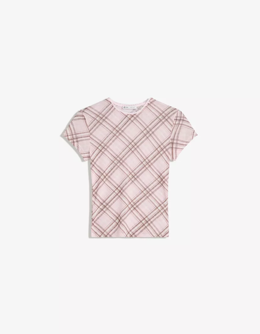 Printed short sleeve tulle T-shirt
