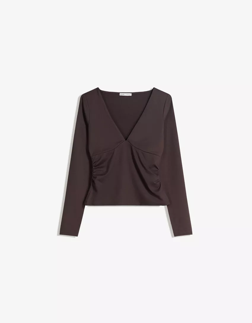 Long sleeve T-shirt with gathering