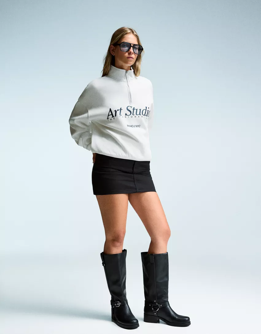 Printed zip-up neck sweatshirt