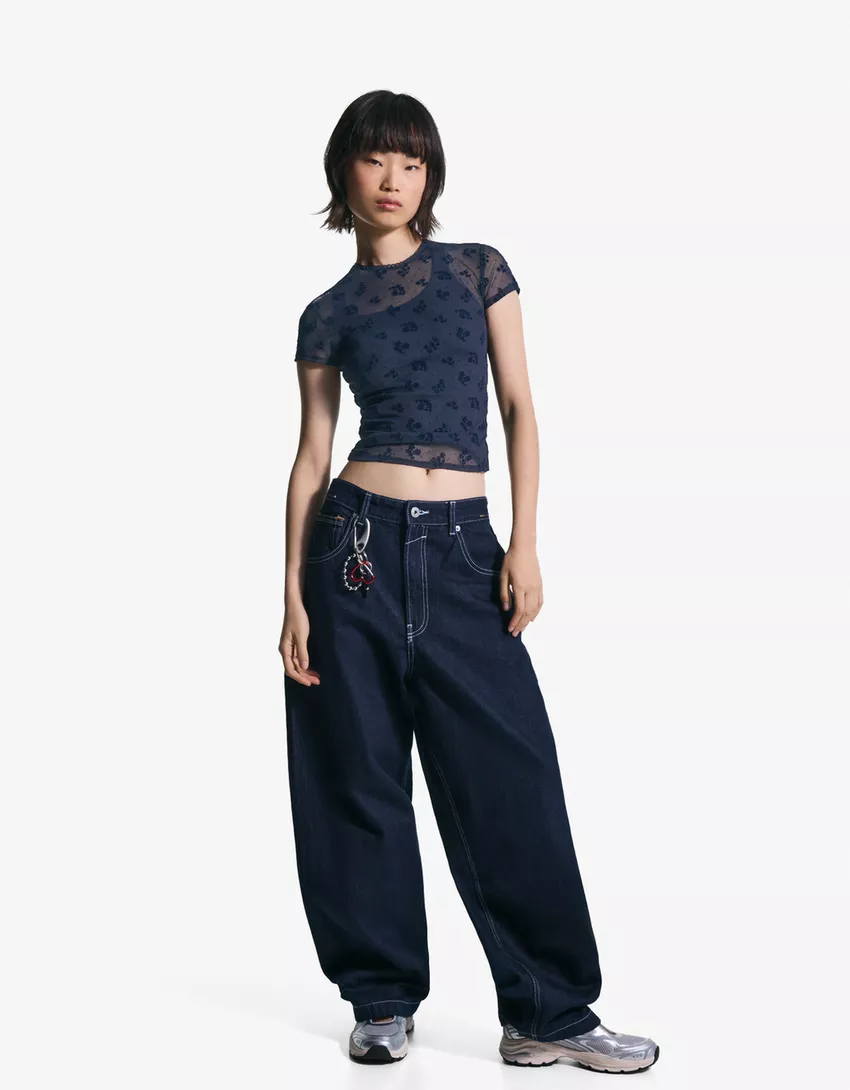 Printed short sleeve tulle T-shirt