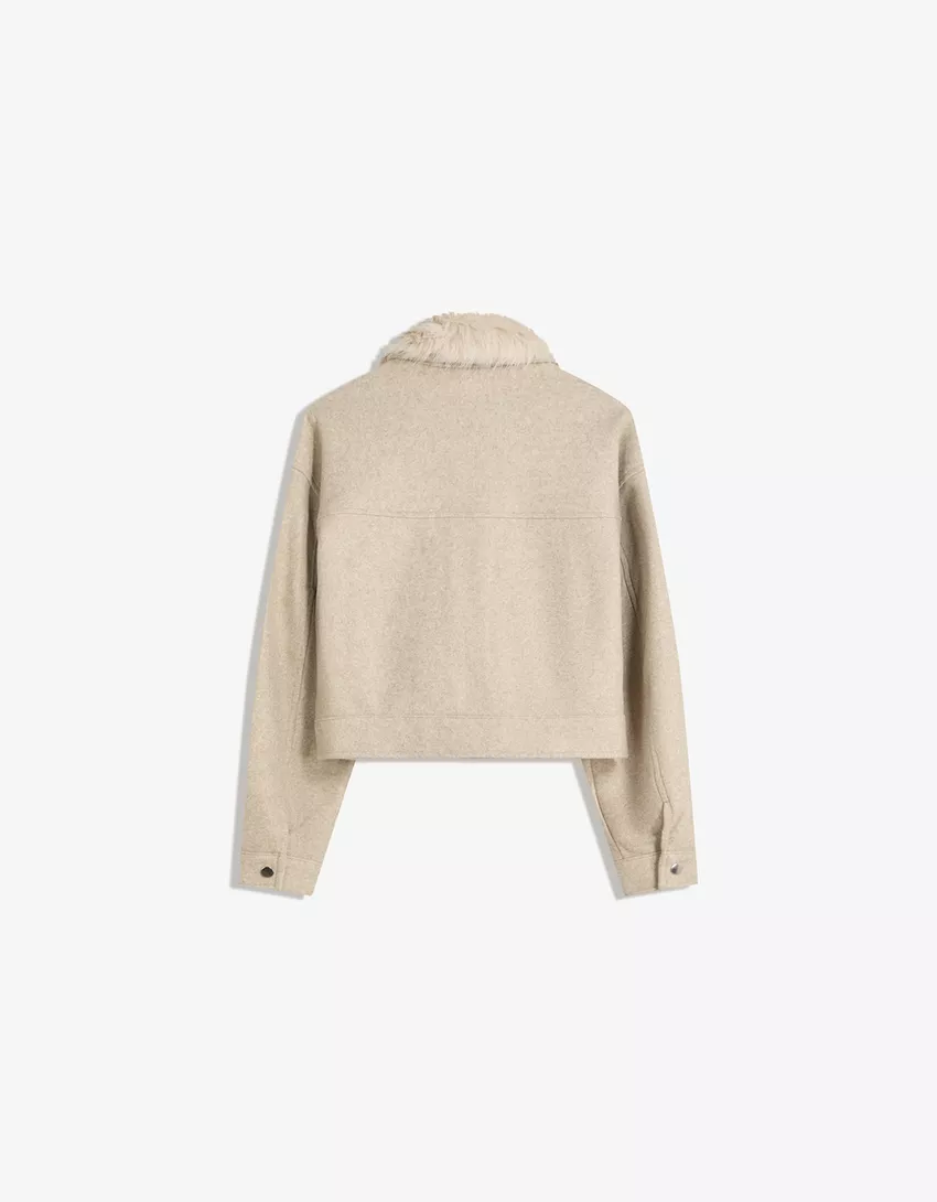 Soft trucker jacket with faux fur collar