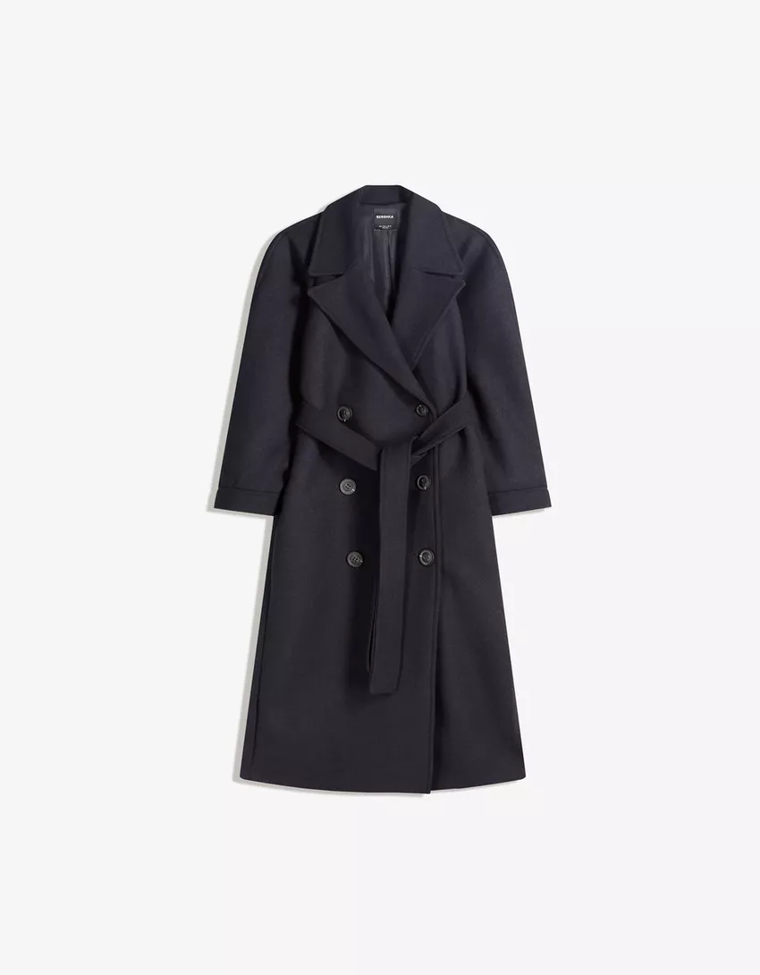 Oversize wool blend coat with belt