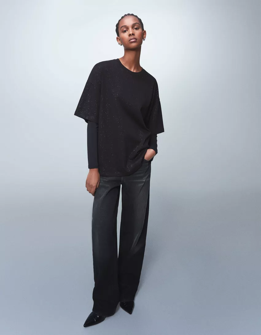 Oversize short sleeve glitter T-shirt