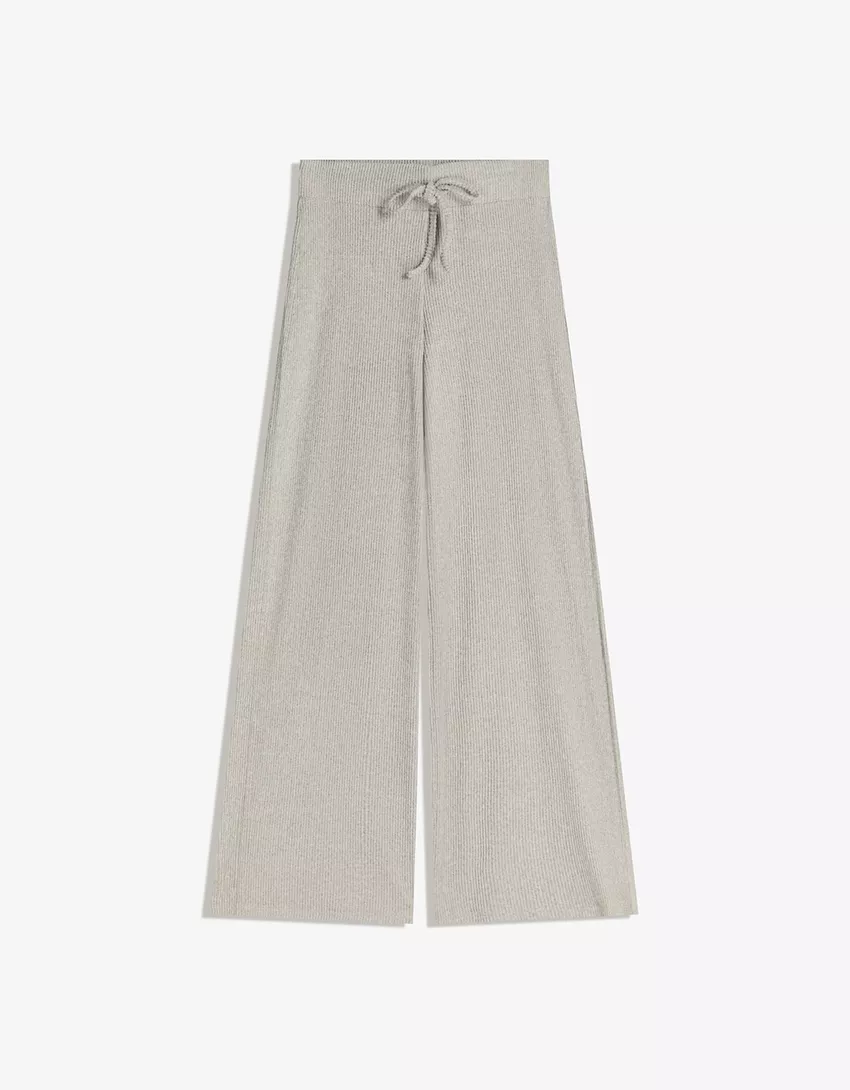 Soft ribbed wide-leg pants