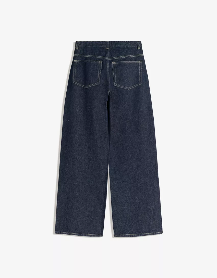 Wide leg jeans with crossover waistband