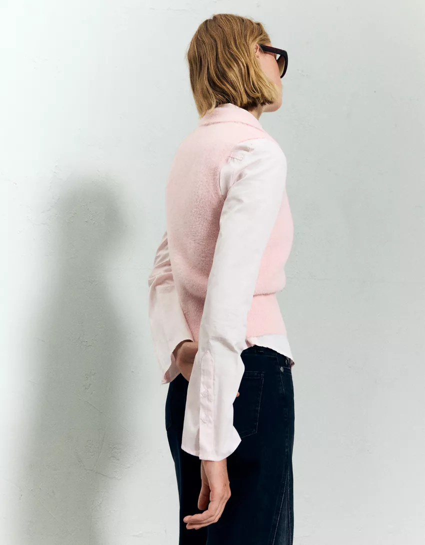 Faux fur polo collar vest