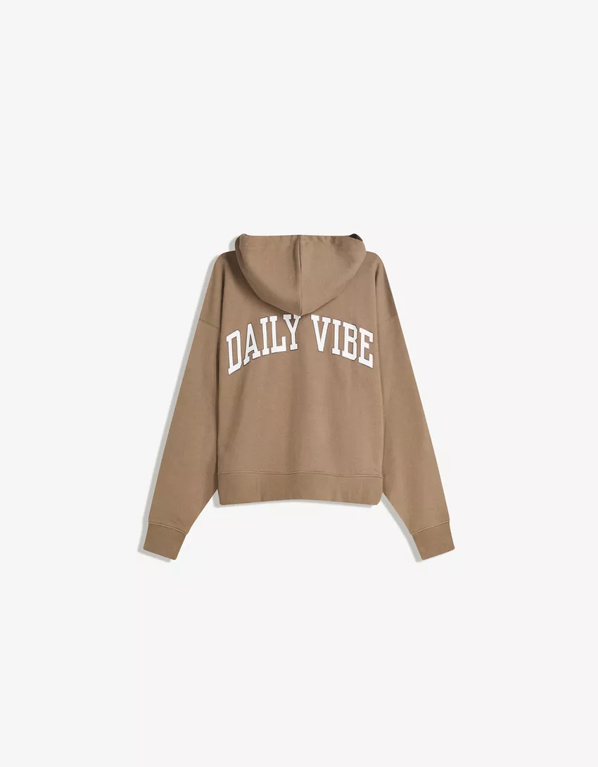 Embroidered zip-up hooded sweatshirt