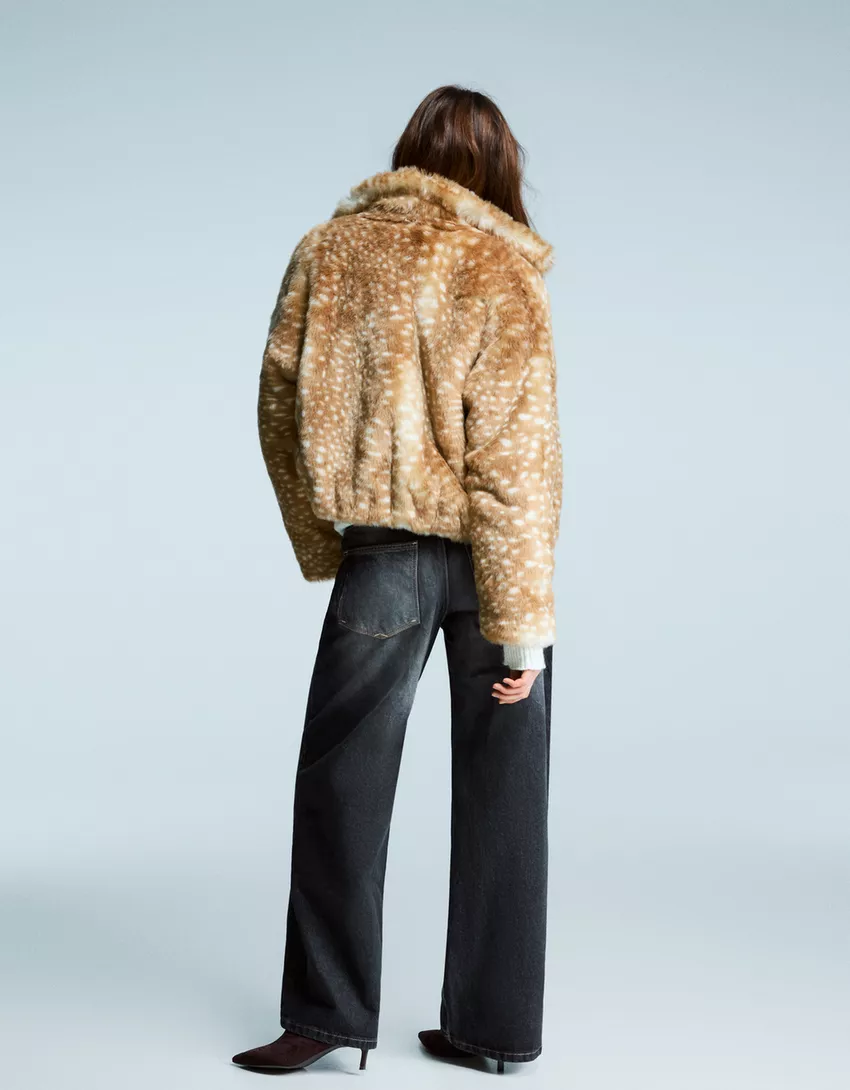 Animal print faux fur jacket