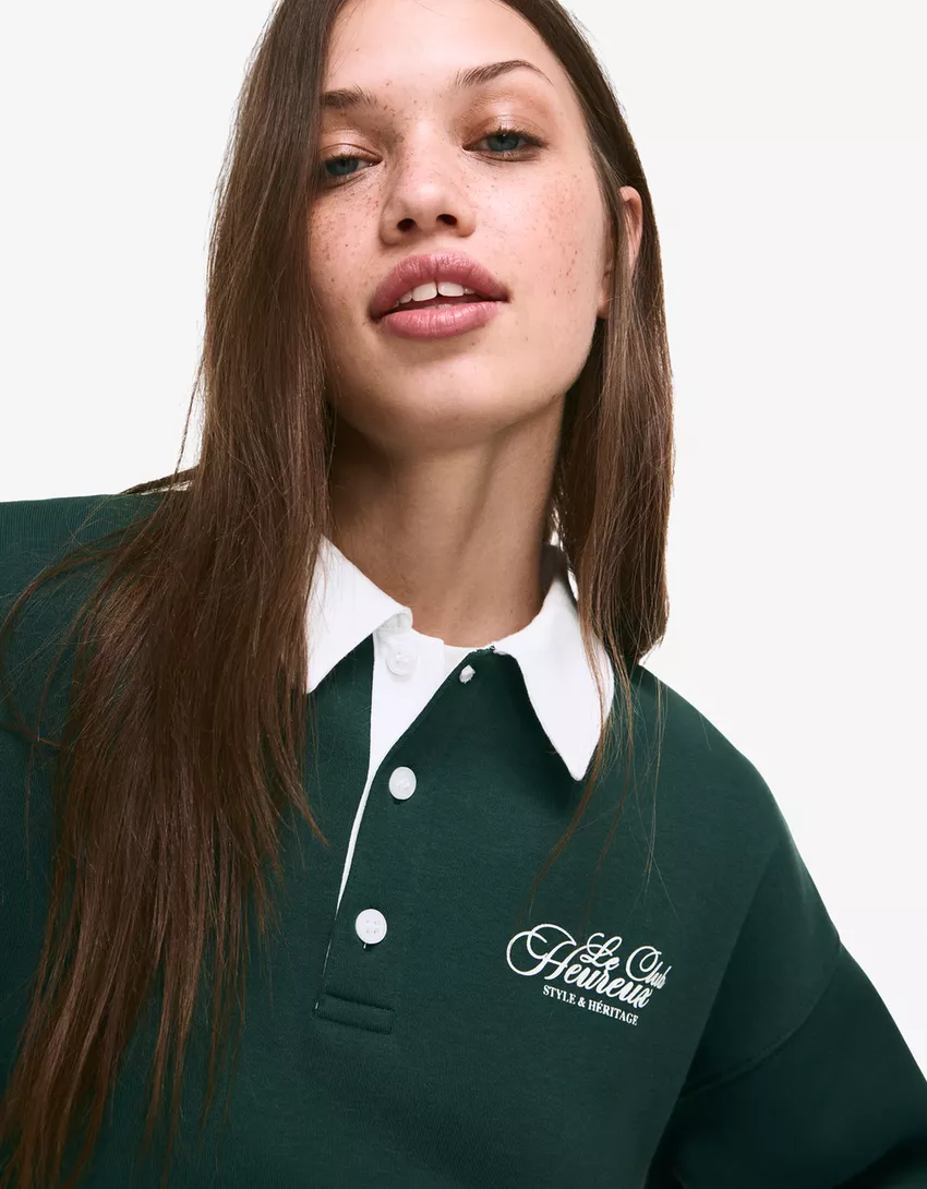 Printed polo collar sweater