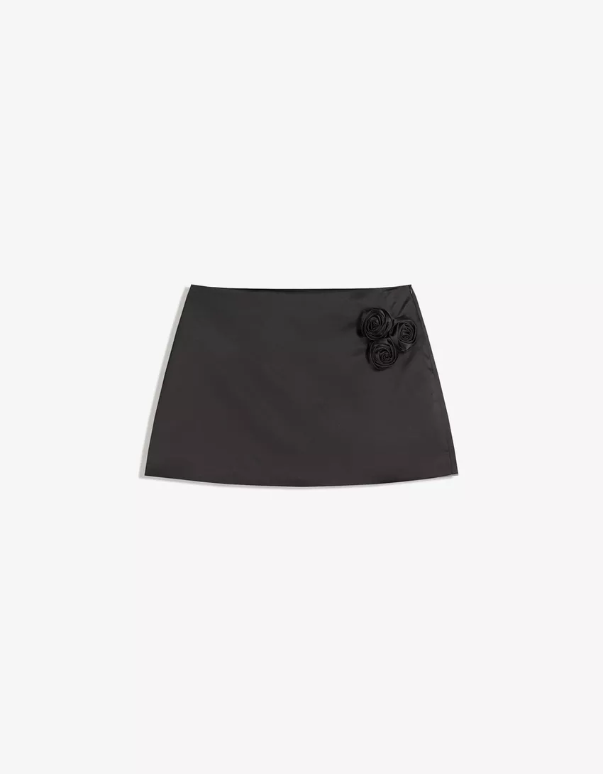 Floral satin mini skirt