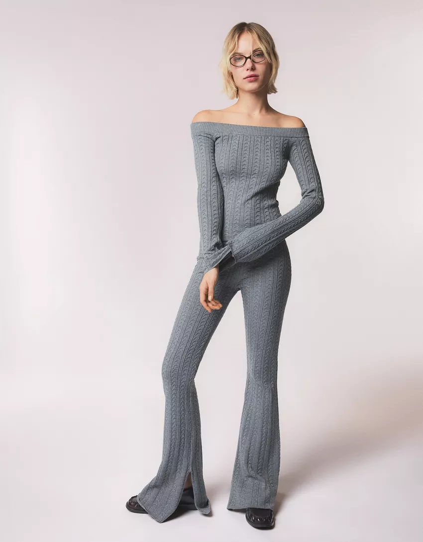 Cable-knit bardot sweater