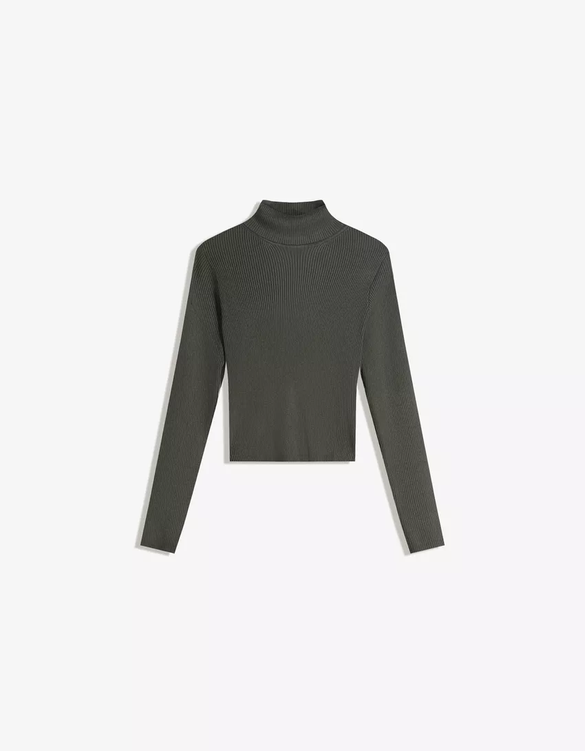 Ribbed high neck sweater